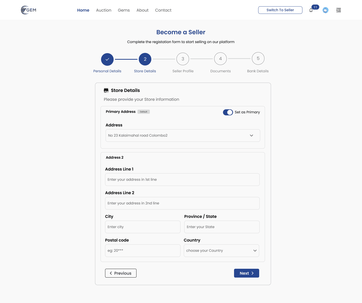 Gem Auction Platform screen 2